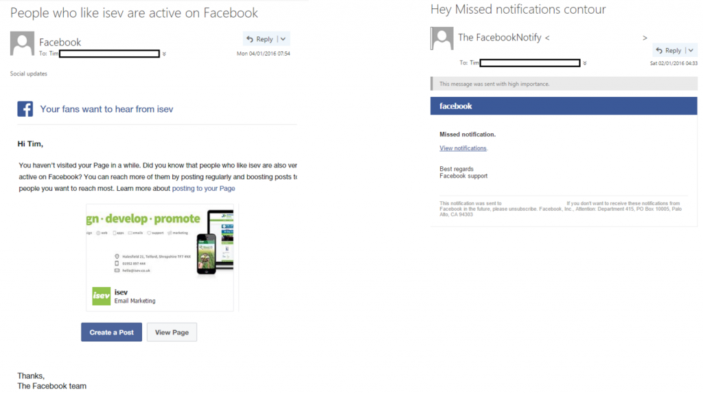 Real vs Phishing Facebook email
