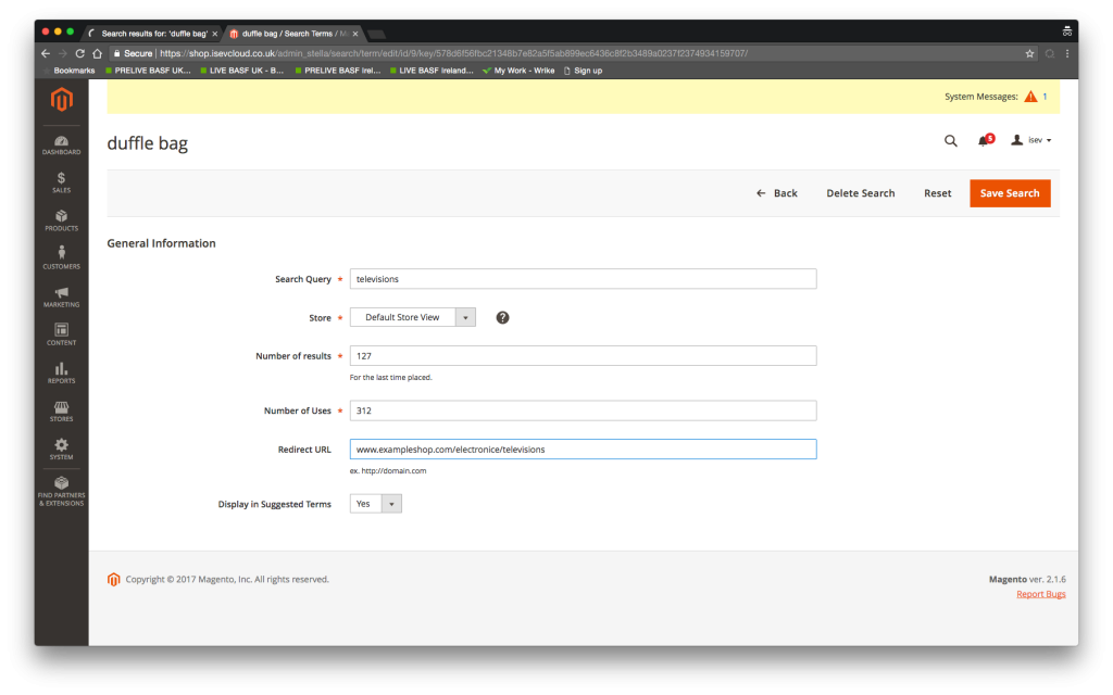 magento 2 search term report specific searches