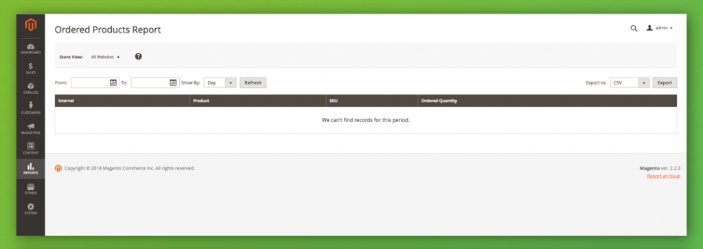 magento products ordered report